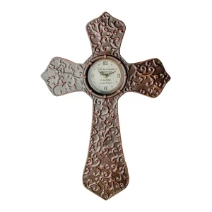 Metal Cross Clock Antique Bronze