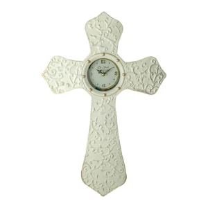 Metal Cross Wall Clock Cream